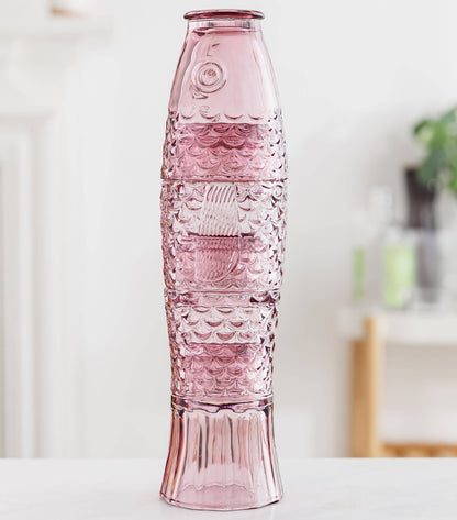 Pink_fish_stackable_glasses stacked on a table