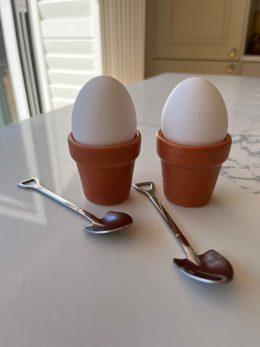 Mini Plant Pot Egg Cup Set with Shovel Spoons | Fun Garden Tableware