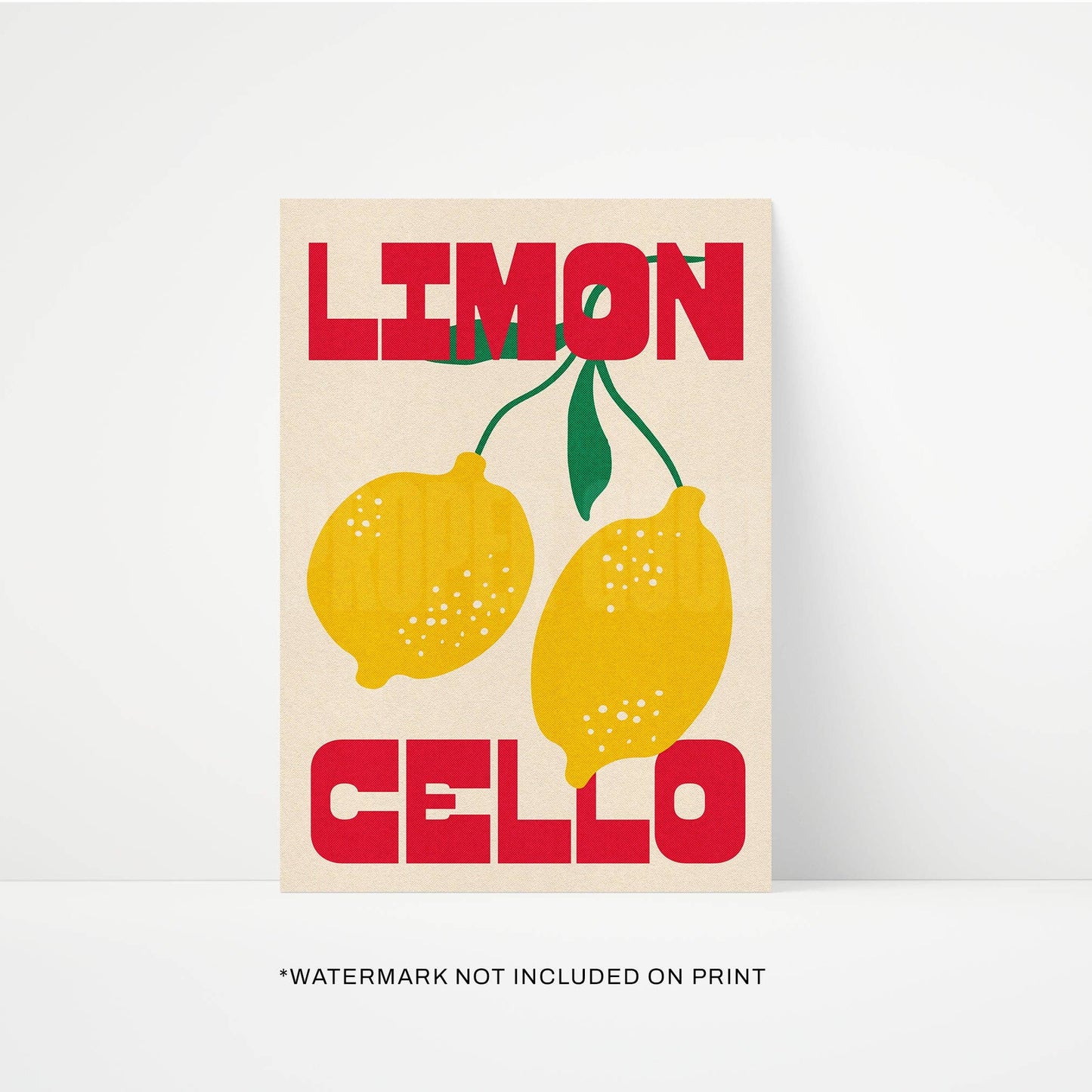Poster with lemons and 'Limon Cello' text on a beige background