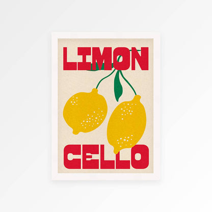 Poster with lemons and text 'Limon Cello' on a beige background