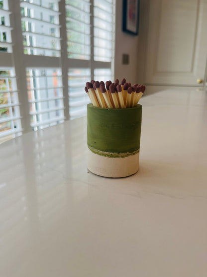 Two tone match pot with striker