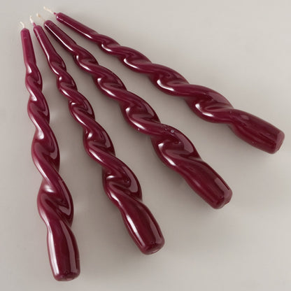 Red Twisted Taper Candles Set of 4 | Tall Dinner Table Candles