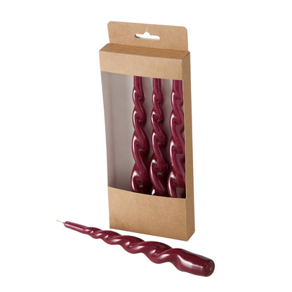 Red Twisted Taper Candles Set of 4 | Tall Dinner Table Candles