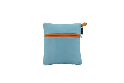 Blue pouch with an orange zipper on a white background