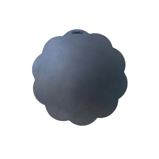 Back of Rose Gold Disco Mirror with scalloped edge on a white background