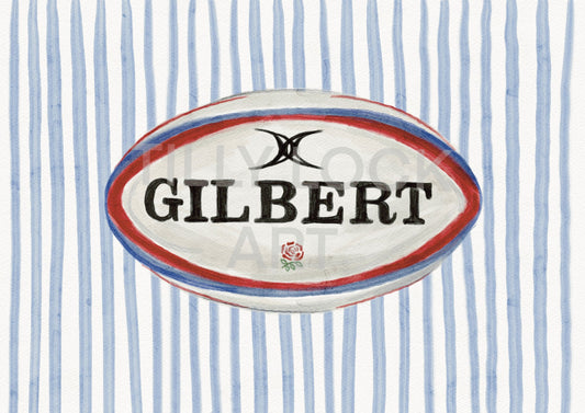 Tilly Lock Art Gilbert Rugby Ball Print | Blue Stripe Rugby Wall Art