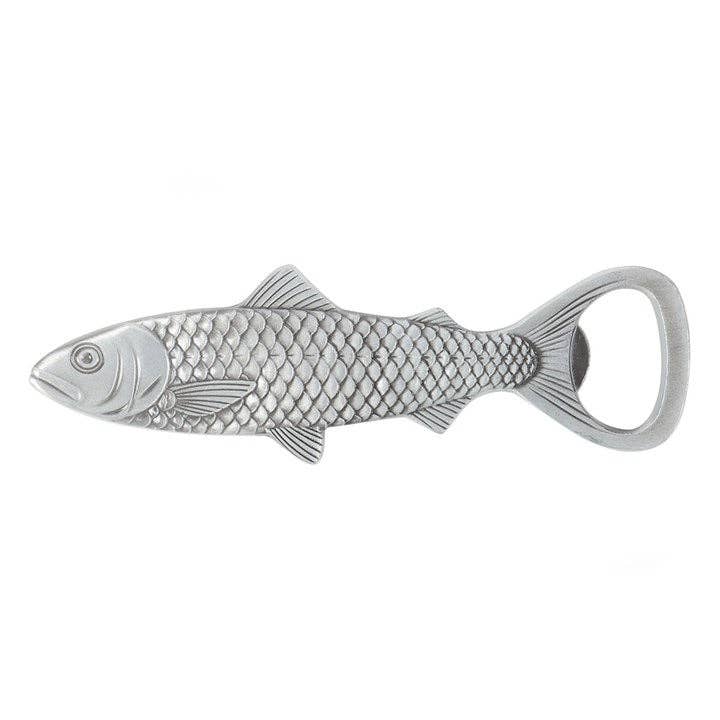 Fish-shaped bottle opener on a white background