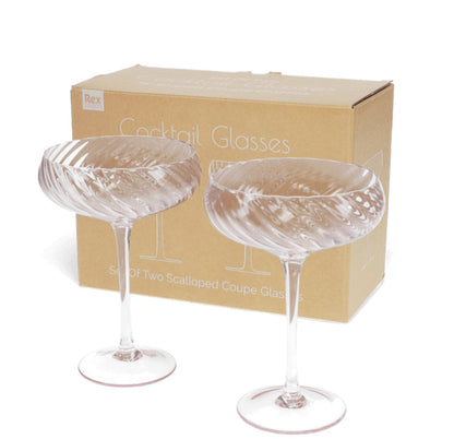 Scalloped Pastel Pink Coupe Glasses | Elegant Vintage-Inspired Glassware