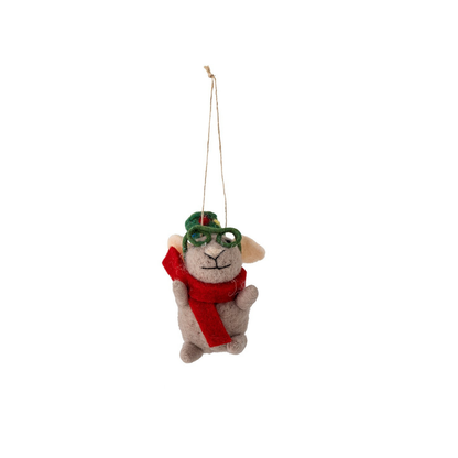 Festive Felt Mouse Christmas Tree Decoration | Hanging Wool Mouse Ornament