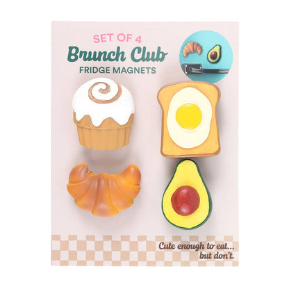 Set of 4 brunch-themed fridge magnets on a branded card.