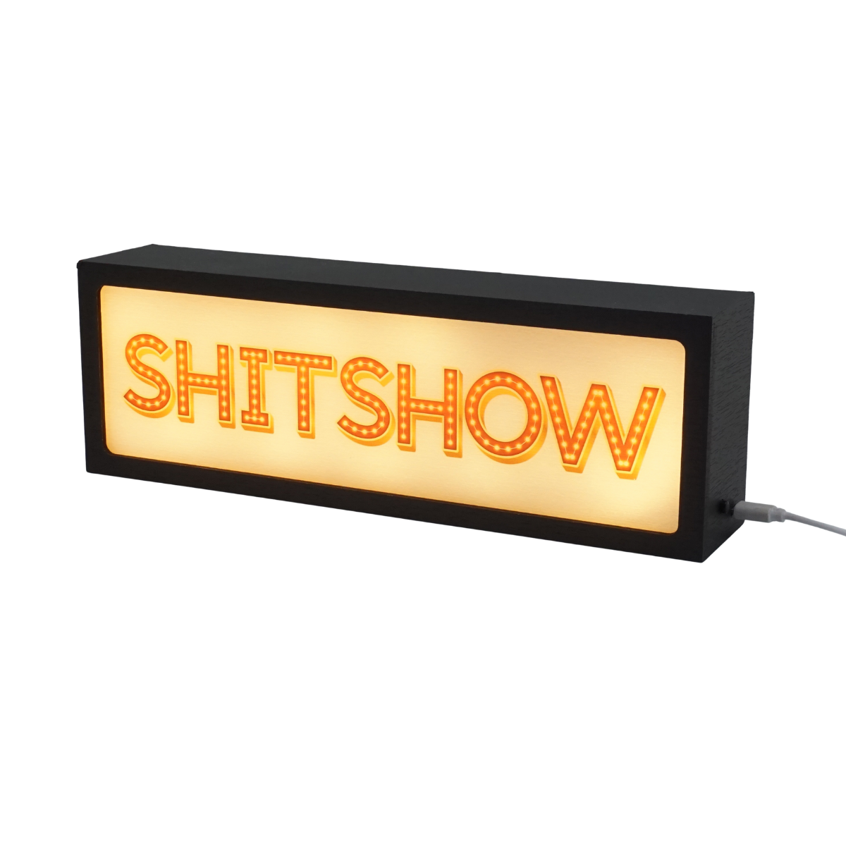 Neon sign with 'SHITSHOW' text on a white background