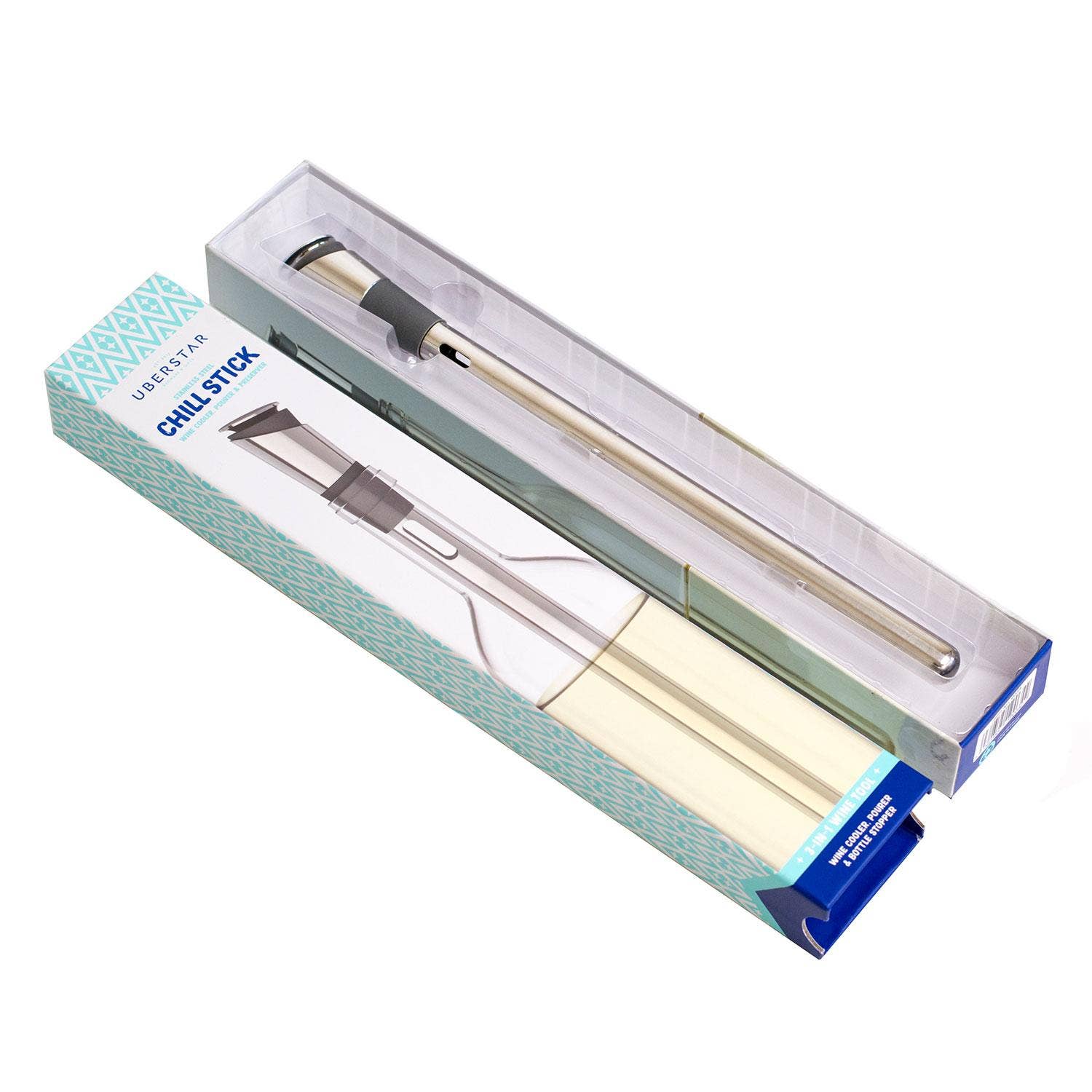 Two metal 'Chill Stick' products in a branded box on a white background