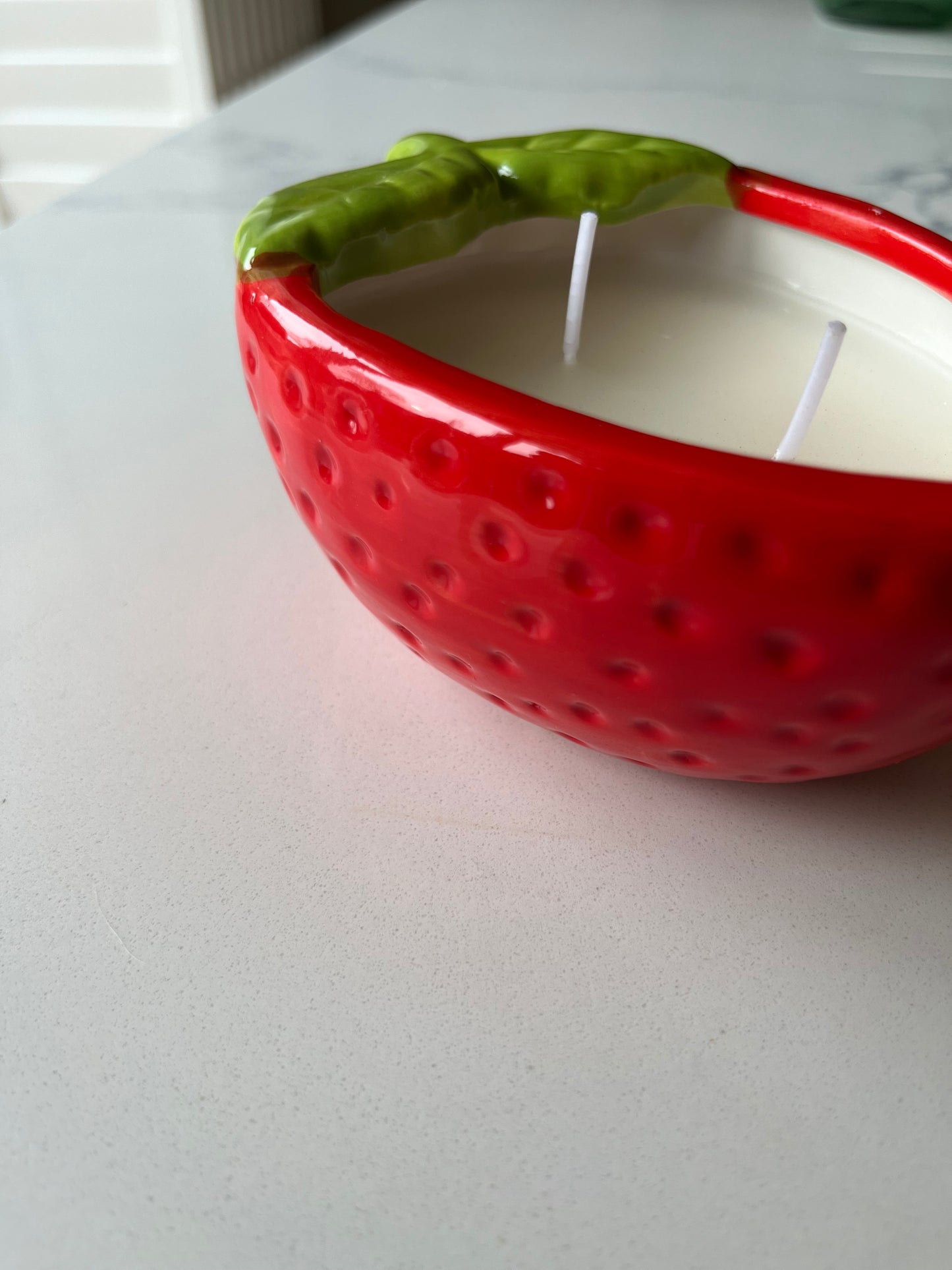 Strawberry Ceramic Double Wick Candle – 100g | Strawberry Scented Fruit Home Decor
