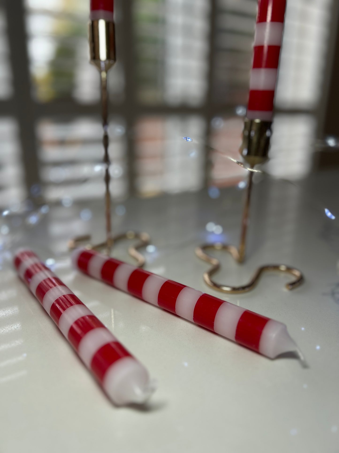 Red Stripe Glow Candles | Festive Striped Candle Set (Pack of 4)