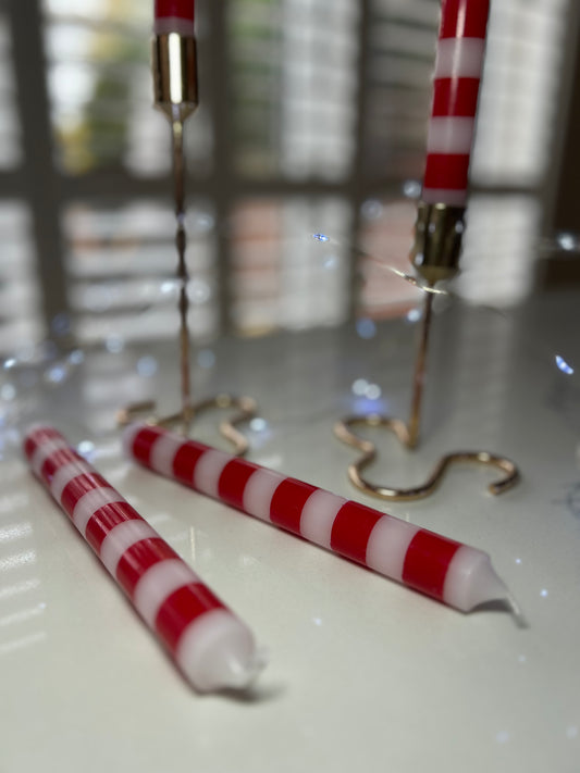 Red Stripe Glow Candles | Festive Striped Candle Set (Pack of 4)