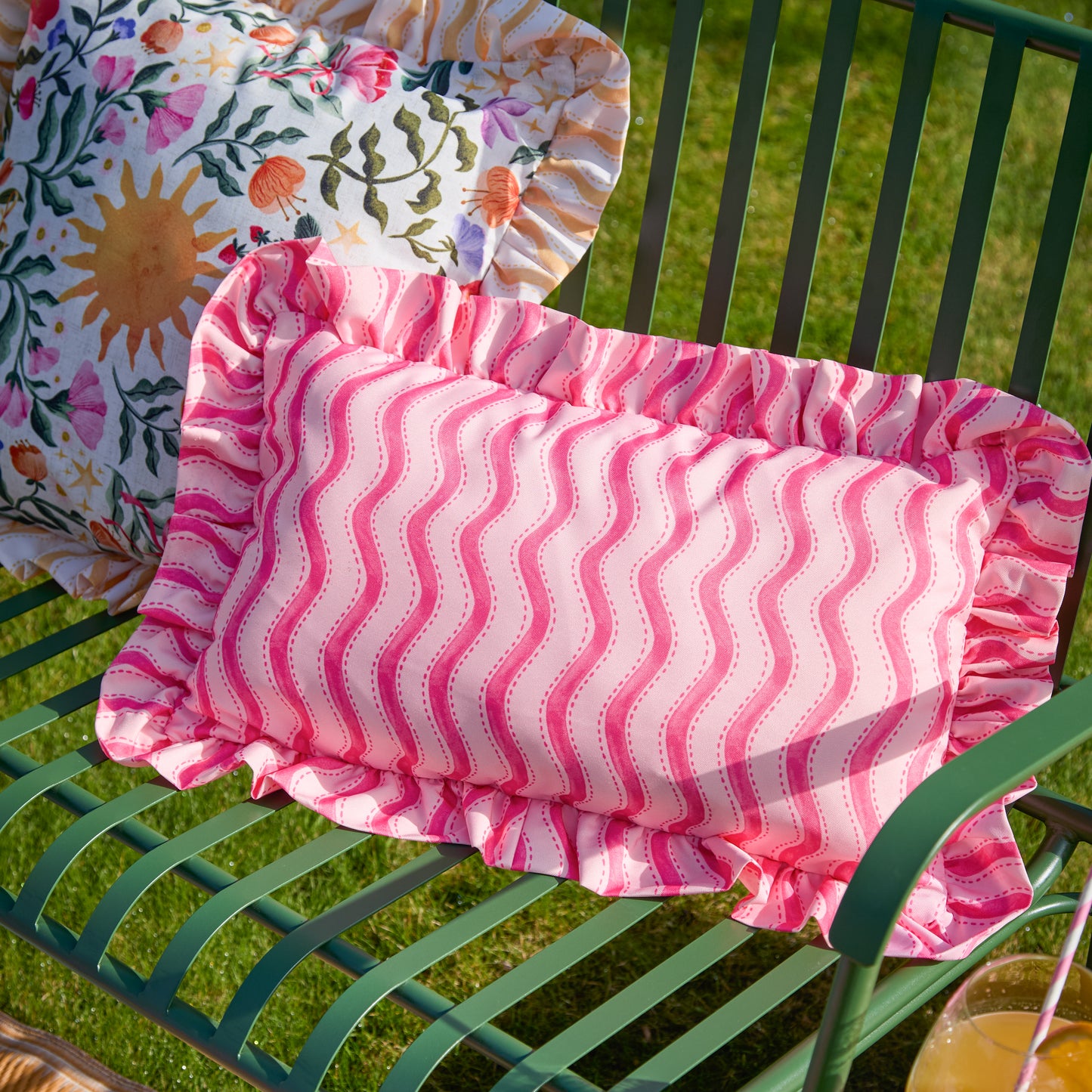 Summer Solstice Wiggly Stripe Cushion 30x50cm | Hot Pink | Outdoor Scatter
