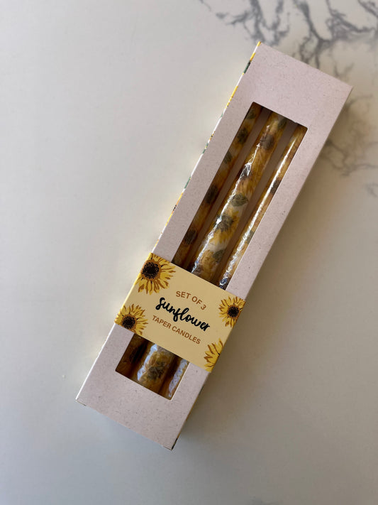 Sunflower Taper Candle Set – Pack of 3 | Summer Table Decor