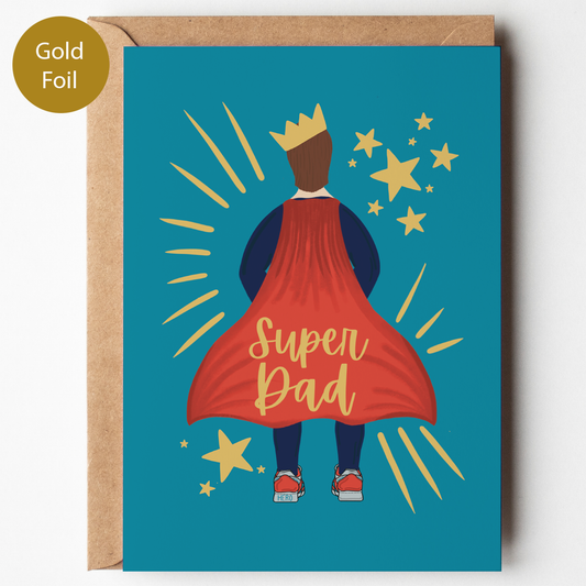Greeting card with 'Super Dad' design on a blue background