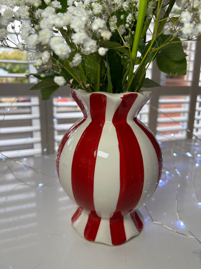 Candy Cane Sweetie Vase | Festive Striped Ceramic Vase