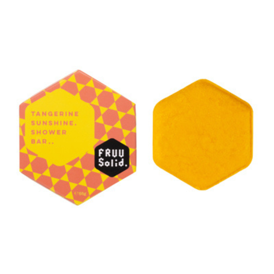 Hexagonal shower bar with geometric pattern and 'Fruu Solid' branding on a white background