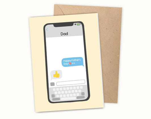 Greeting card with phone graphic and 'Happy Father's Day' text on a beige background