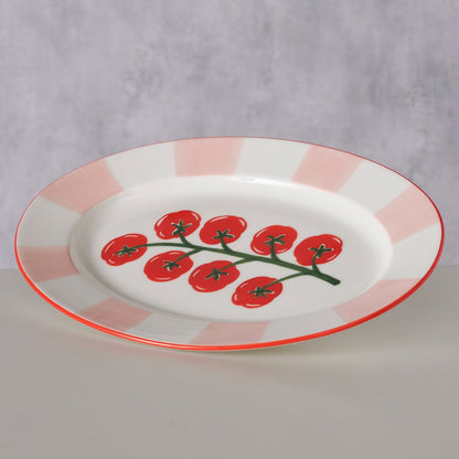 Tomato Serving Platter | Porcelain Multi-Coloured Striped Design