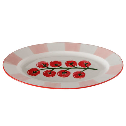 Tomato Serving Platter | Porcelain Multi-Coloured Striped Design