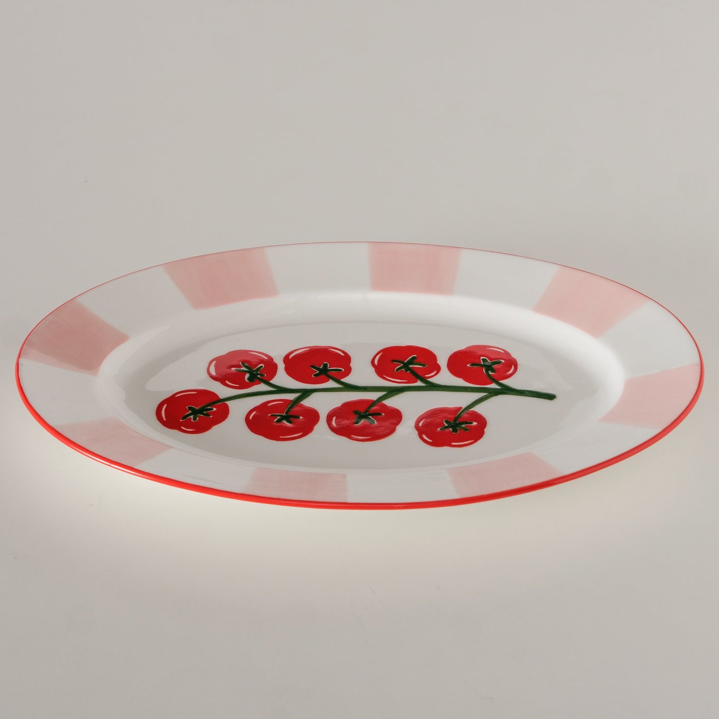 Tomato Serving Platter | Porcelain Multi-Coloured Striped Design