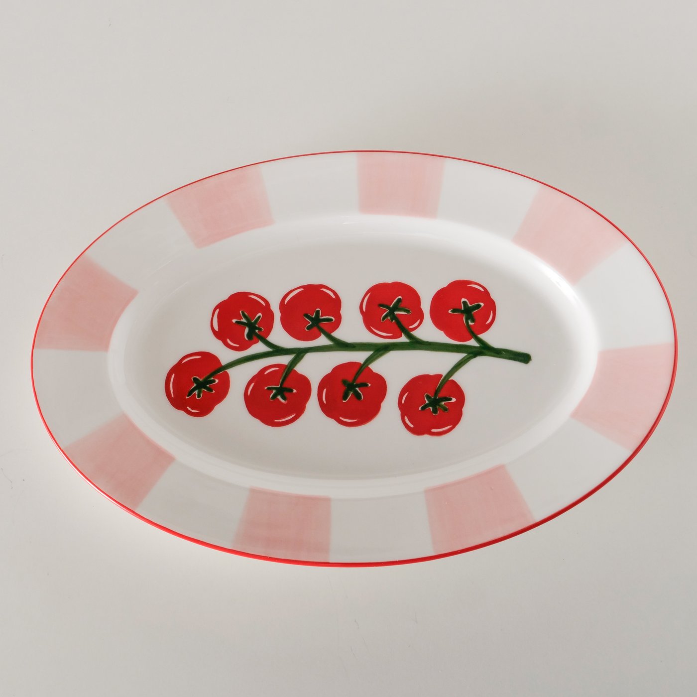 Tomato Serving Platter | Porcelain Multi-Coloured Striped Design