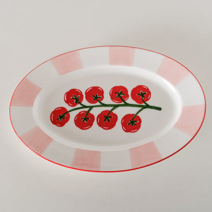 Tomato Serving Platter | Porcelain Multi-Coloured Striped Design