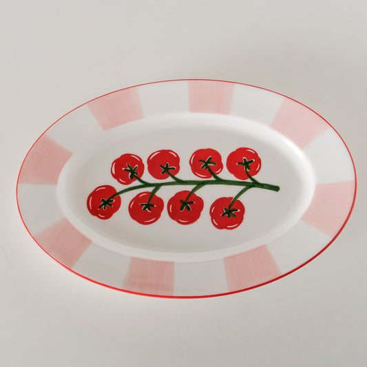 Tomato Serving Platter | Porcelain Multi-Coloured Striped Design