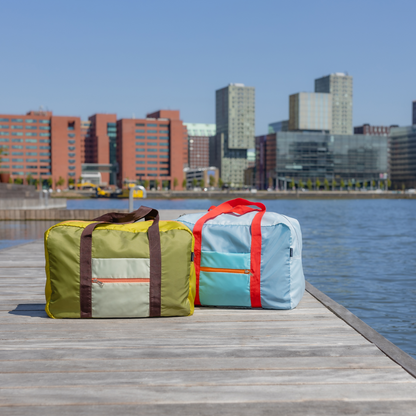 Leisure & Travel Bag in Green, Brown & Orange | Lightweight Foldable Bag for Gym or Weekends