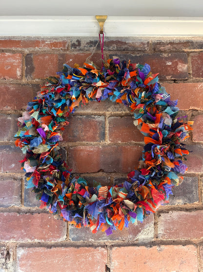 Recycled Sari Wreath Multicolour – Large | Sustainable Handmade Home Décor