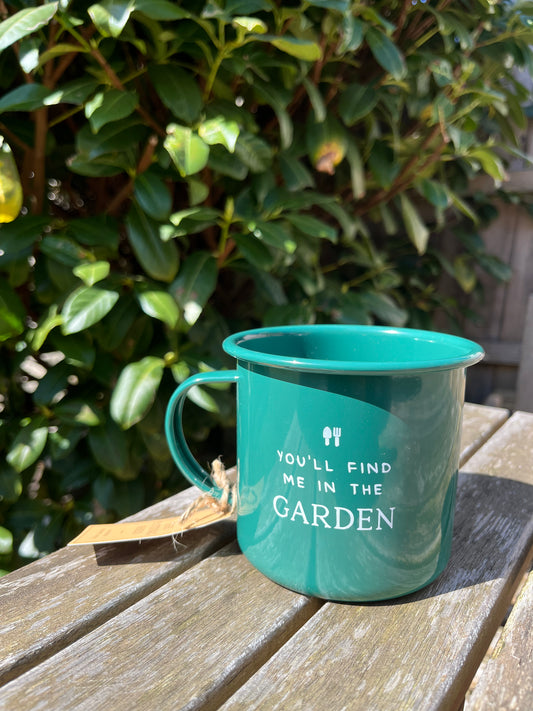 You'll Find Me in the Garden Green Enamel Mug | Gift for Gardeners
