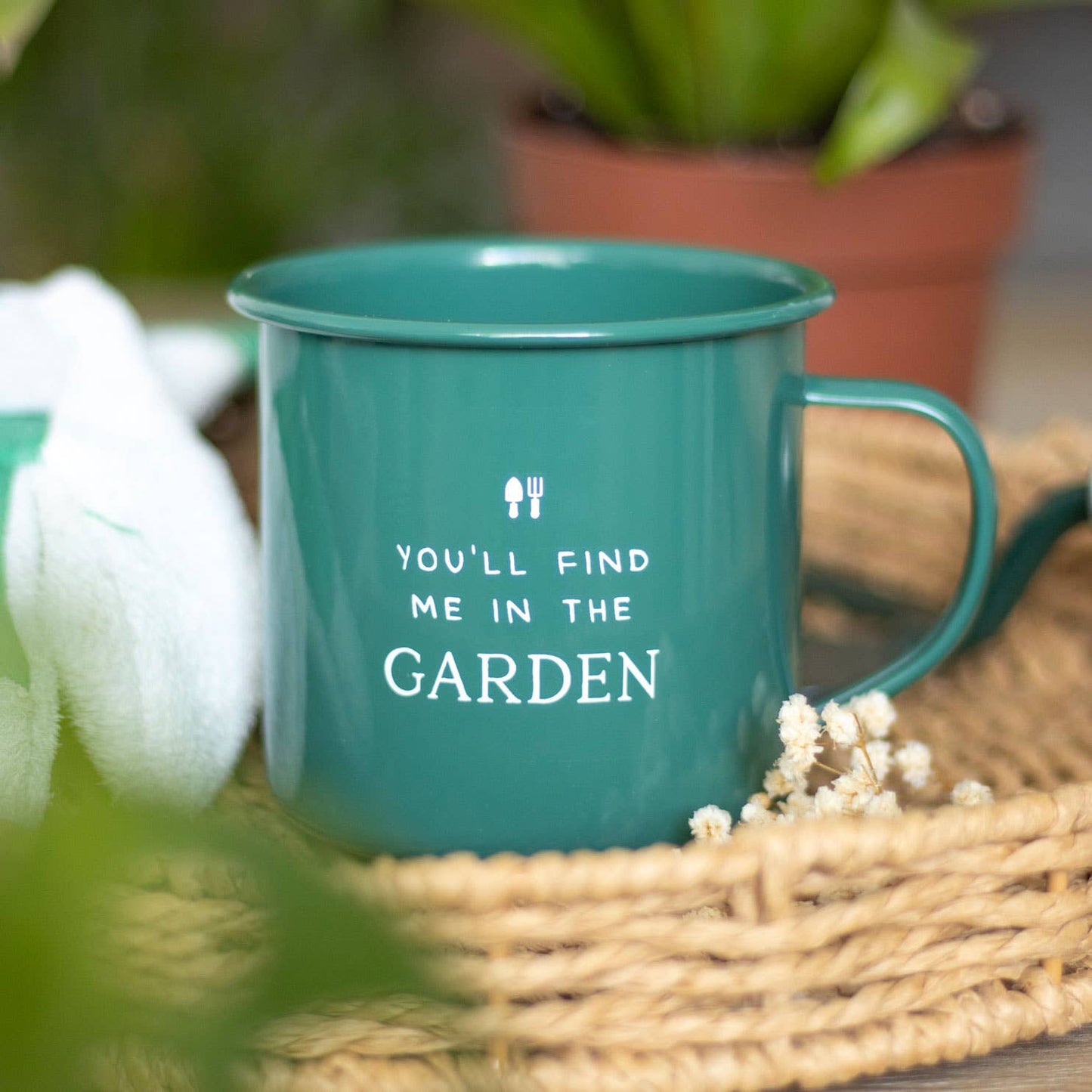 You'll Find Me in the Garden Green Enamel Mug | Gift for Gardeners