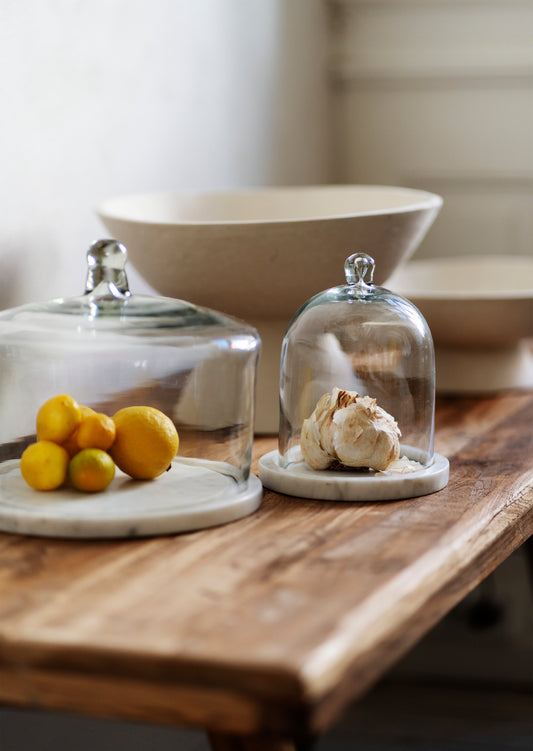Glass Cloche with Marble Base | Glass Dome Food Cover