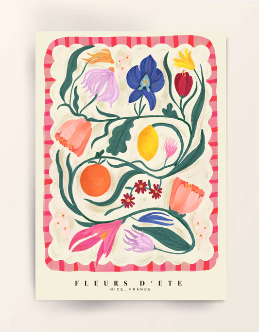 Fleurs D’été A4 Art Print | Hand-Drawn Flowers Illustration