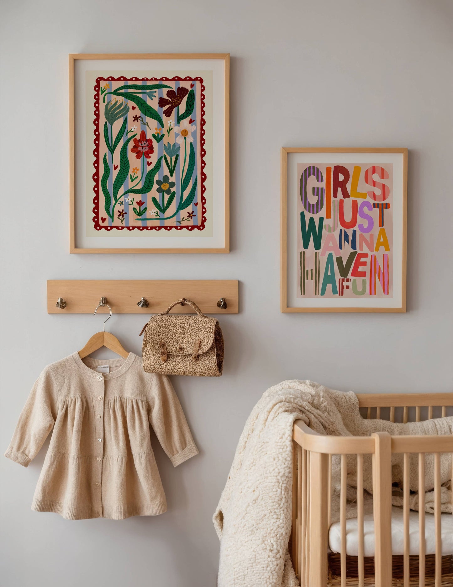 Boho Flower Striped Art Print | Hand drawn wall art
