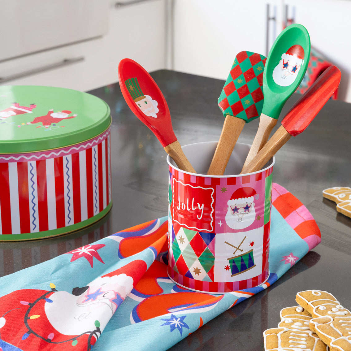 Santa Kitchen Disco Tea Towel 2 Pack | Organic Cotton Christmas Tea Towels, Festive Kitchen Gift