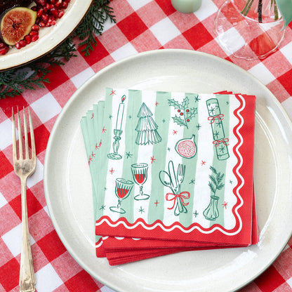Bon Noel Stiped Christmas Paper Napkins - Pack of 20 | Festive Tableware
