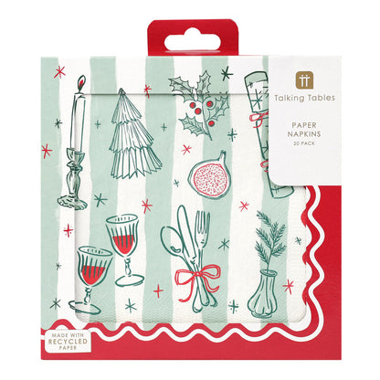 Bon Noel Stiped Christmas Paper Napkins - Pack of 20 | Festive Tableware