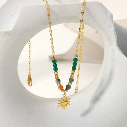 Bright Bead & Mini Sun Charm Necklace | 18k Gold Plated Waterproof Necklace