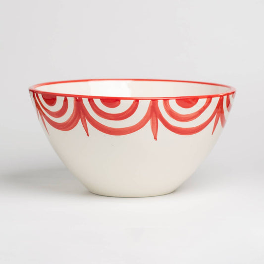 Seville red and white hand painted ceramic salad bowl