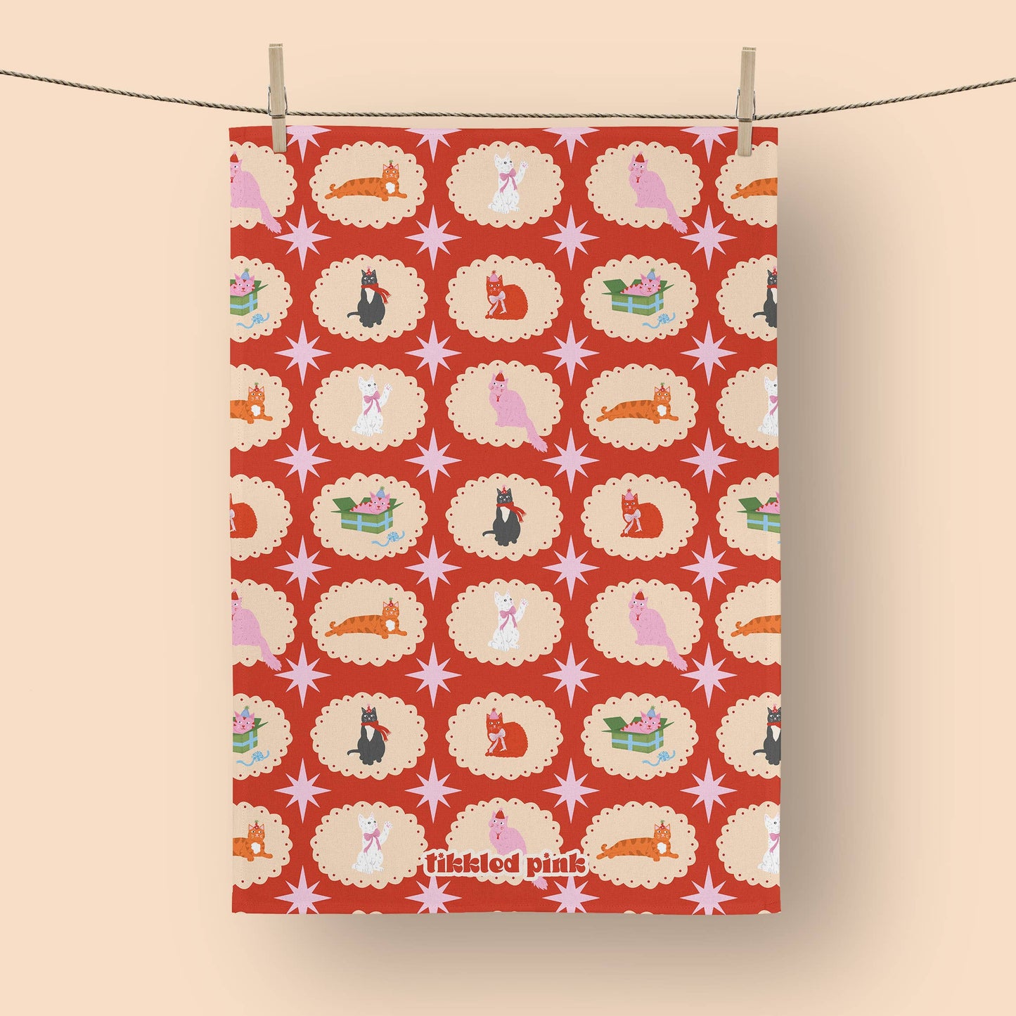Festive Cats Christmas Tea Towel | Cat lover Kitchen Towel