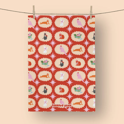 Festive Cats Christmas Tea Towel | Cat lover Kitchen Towel
