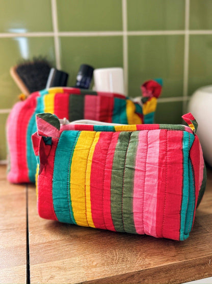 Bazaar Stripe Wash Bag Medium | Hand Screen Printed Cotton Wash Bag