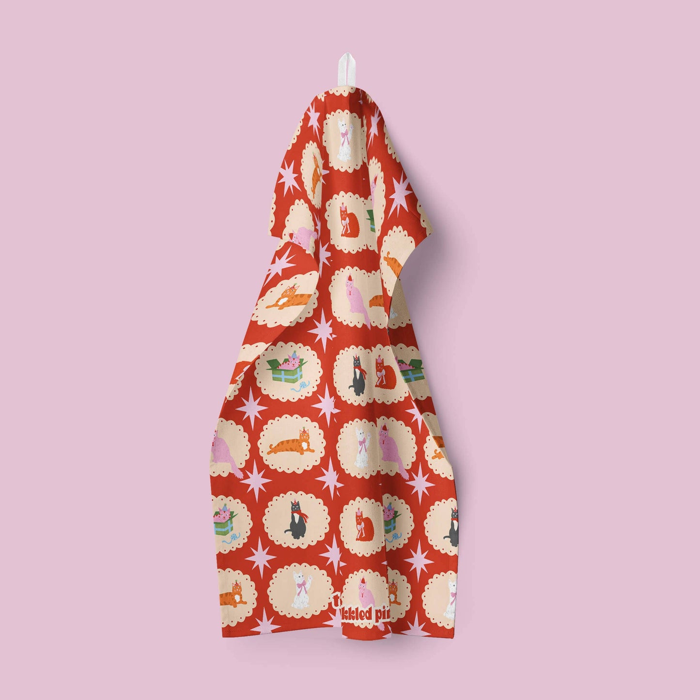 Festive Cats Christmas Tea Towel | Cat lover Kitchen Towel