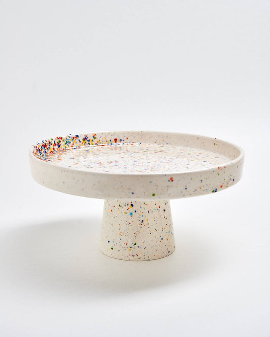 White Cake Stand with Splatter Pattern | Hand-Painted Ceramic Cake Stand