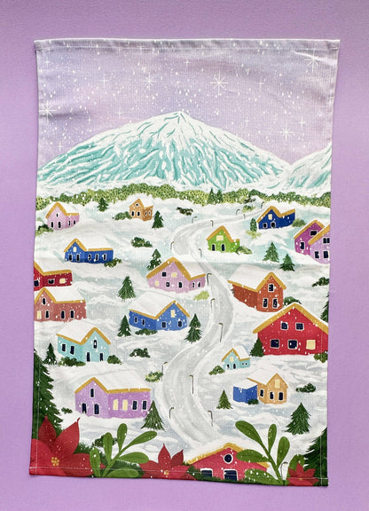 Winter Village Tea Towel | Christmas Gift Cotton Tea Towel