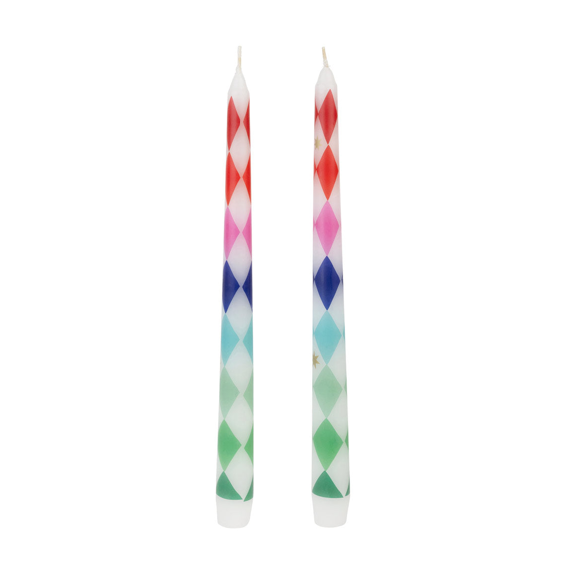 Harlequin Print Candle Pair | Multicoloured Festive Taper Candles